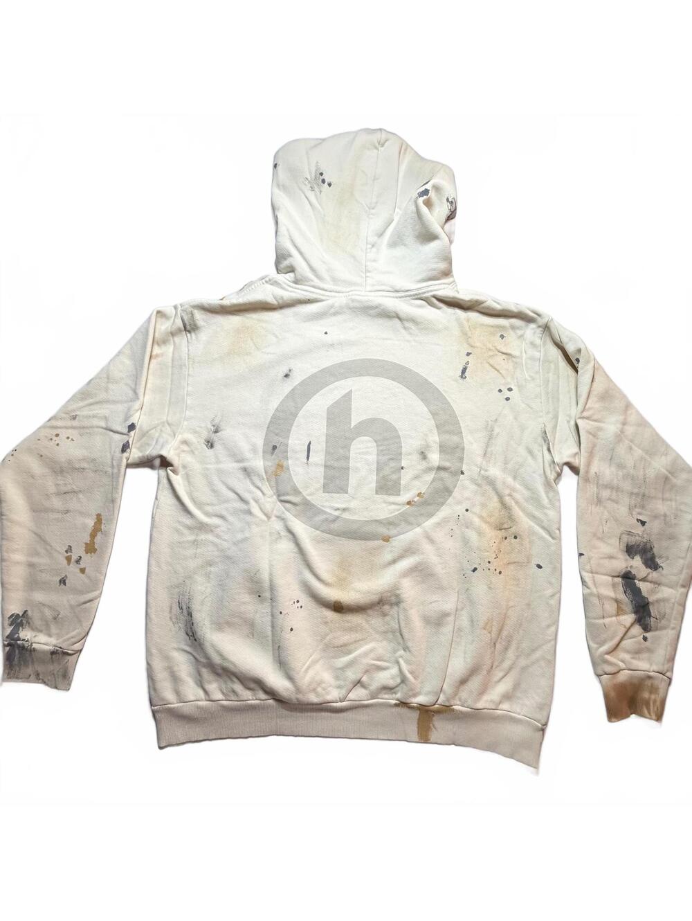 Hidden NY H Logo Painted Hoodie Cream Large L NWOT